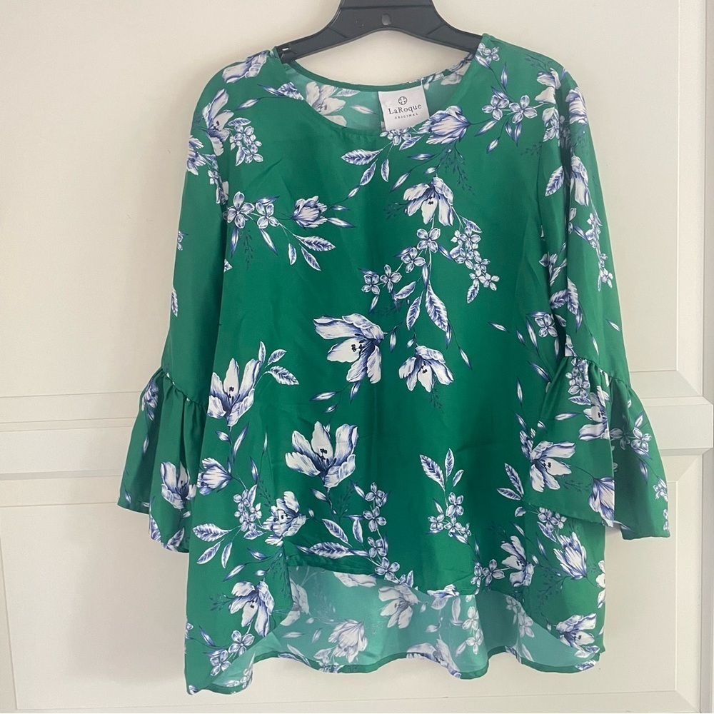 LaRoque Silk green and white floral print top One Size 26332